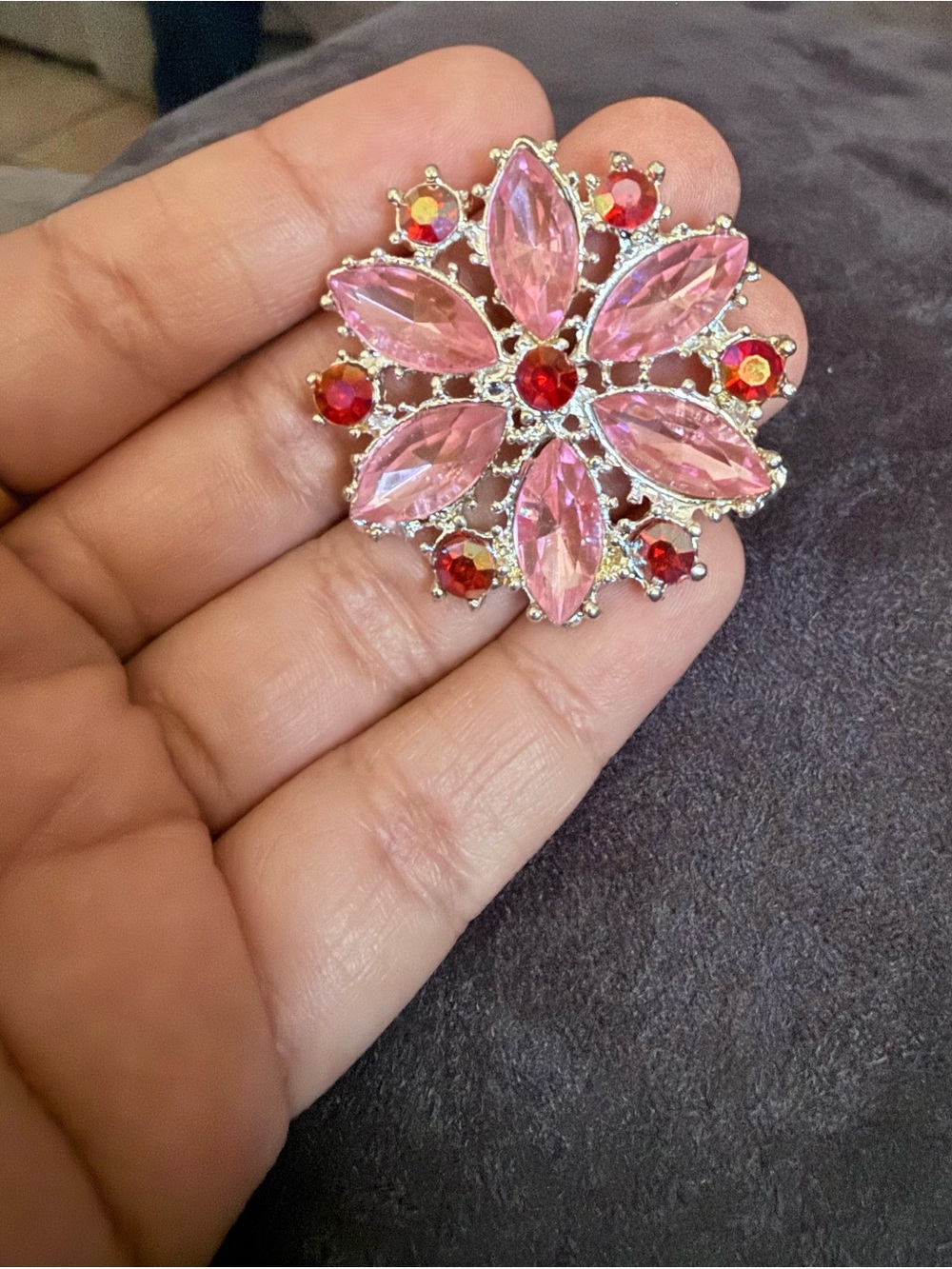 Pink & Red Crystal Floral Brooch - Women Jewelry